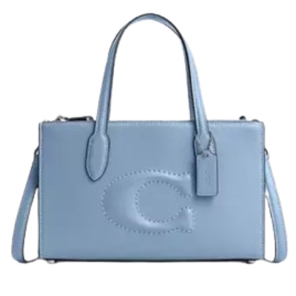 Coach Nina Small Tote Bag In Smooth Cornflower Blue Leather